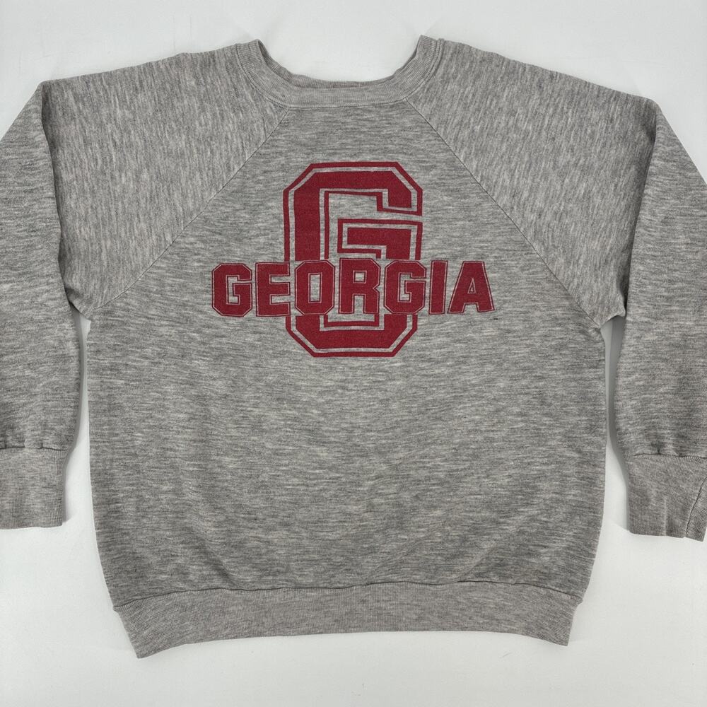 Vintage Georgia University Sweatshirt Men Medium Gray Signal Sports Thin USA 80s